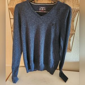 American Eagle Outfitters Men's Blue V-Neck Sweater
